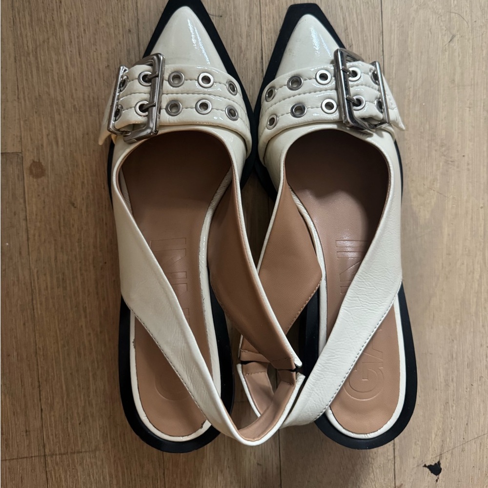 GANNI 	
Egret Feminine Buckle Slingback Pumps